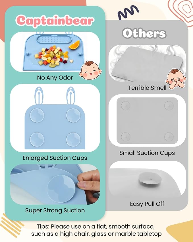 2Pack Silicone Placemats for Baby&Kid, Stain-Proof Non-Slip Baby Place Mat for - Image 4