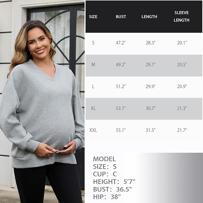 GINKANA Maternity Long Sleeve Shirts V Neck Sweatshirt Casual Tunic Tops - Image 6