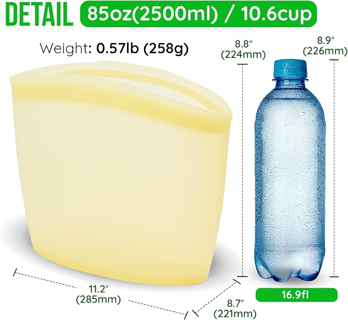 Premium Platinum Silicone Reusable Food Storage Bag 10.6 Cup, Airtight Zip Lock - Image 7