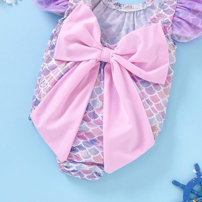 Toddler Girl Baby Ruffles Mermaid Fish Scale Swimsuit One Piece Swimwear - Image 4
