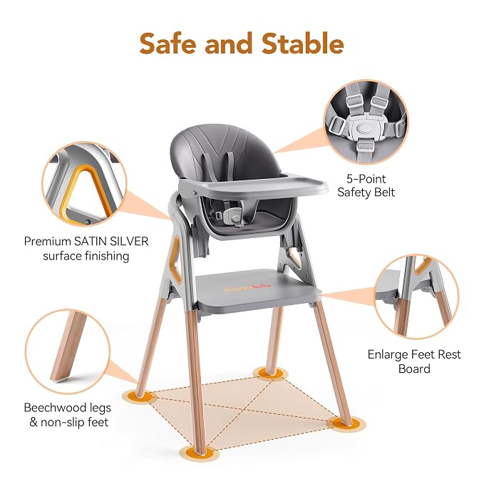 CoziBB Baby High Chair, 6-in-1 Convertible Growing Baby High Chair - Image 8
