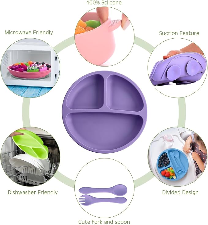 Dandat 24 Pcs Silicone Baby Feeding Set, 6 Baby Toddler Suction Bowls 6 Divided - Image 5