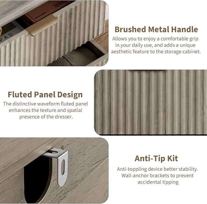 QUW Fluted Dresser for Bedroom - Image 5