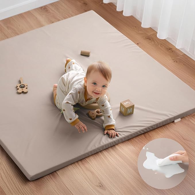Blissful Diary Vegan Leather Baby Play Mat, 47x47 Thicken Foam Cushioned & by ForEveryBabysBetterLife