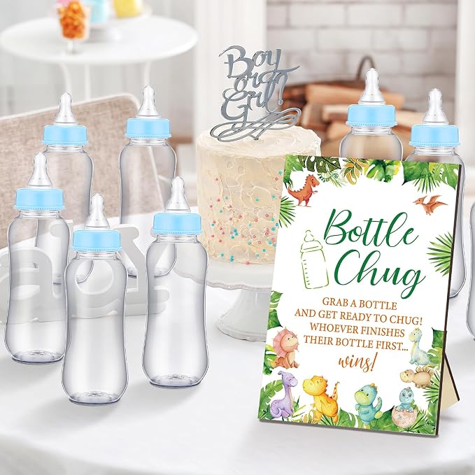 TrelaCo Dinosaur Cool Baby Shower Games Bottle Chug Sign Wooden Green Leaf Gift - Image 4