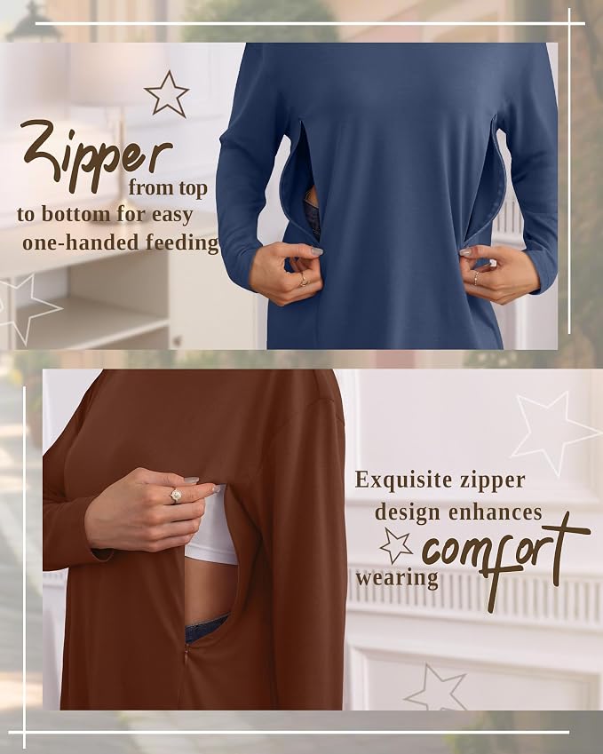 3 Pack Women's Nursing Breastfeeding Tops, Long Sleeve Maternity Shirts - Image 3