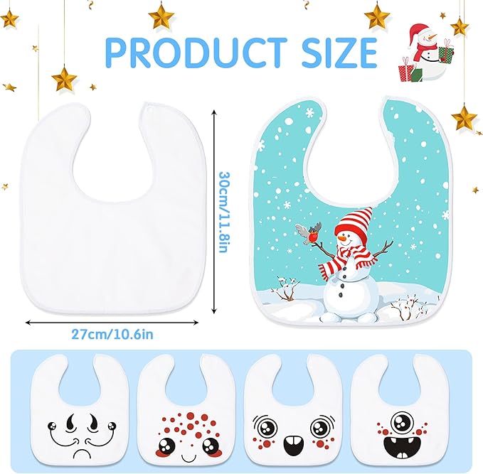 HooLing 12-Piece Sublimation Blank Baby Bib Set, Heat Press White Bibs - Image 3