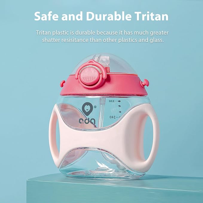 Baby Straw Water Bottle with Handles and Strap, Portable Travel Toddler Cup - Image 2