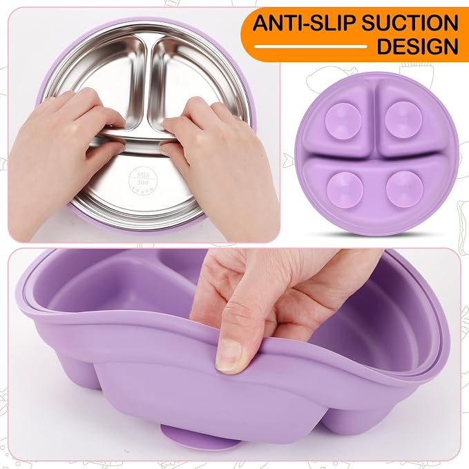 Nuogo 2 Pcs Stainless Steel Baby Suction Plates - Image 4