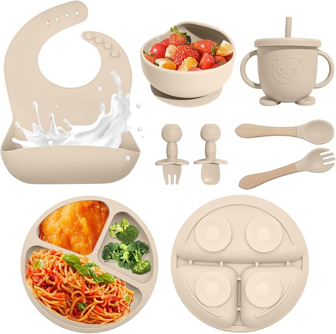 Baby Led Weaning Supplies, 8 Piece BPA-Free Silicone Feeding Set, Silicone by Catvegue