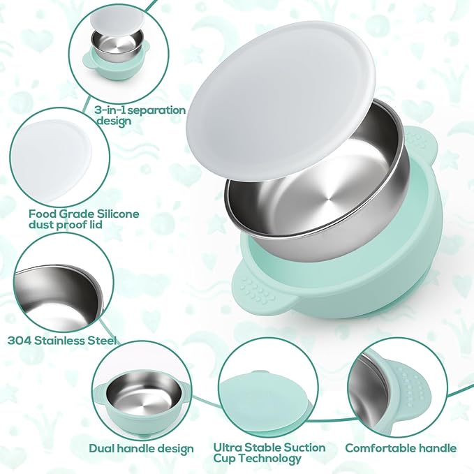 Mity rain Stainless Steel & Silicone Toddler Plates and Bowls Set - Image 3