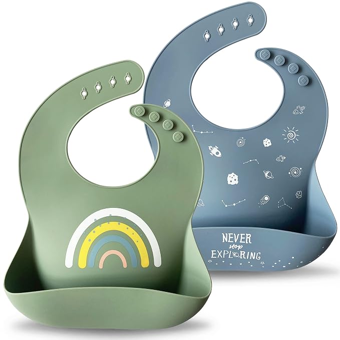 Moonkie Silicone Baby Bibs Set Of 2 | BPA Free Waterproof | Soft Flexible by Moonkie