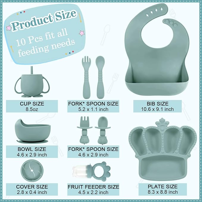 Silicone Baby Feeding Set 10 Pcs Baby Led Weaning Supplies Suction Bowl Divided - Image 2