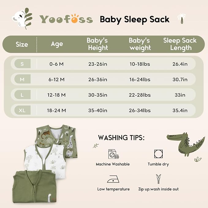 Yoofoss Baby Sleep Sack 0-6 Months 0.5 Tog Wearable Blanket - Image 5