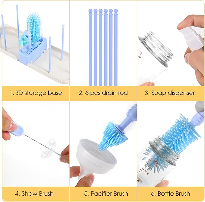 Portable Baby Bottle Brush Set, 7-in-1 Travel Baby Bottle Cleaning Kit - Image 4