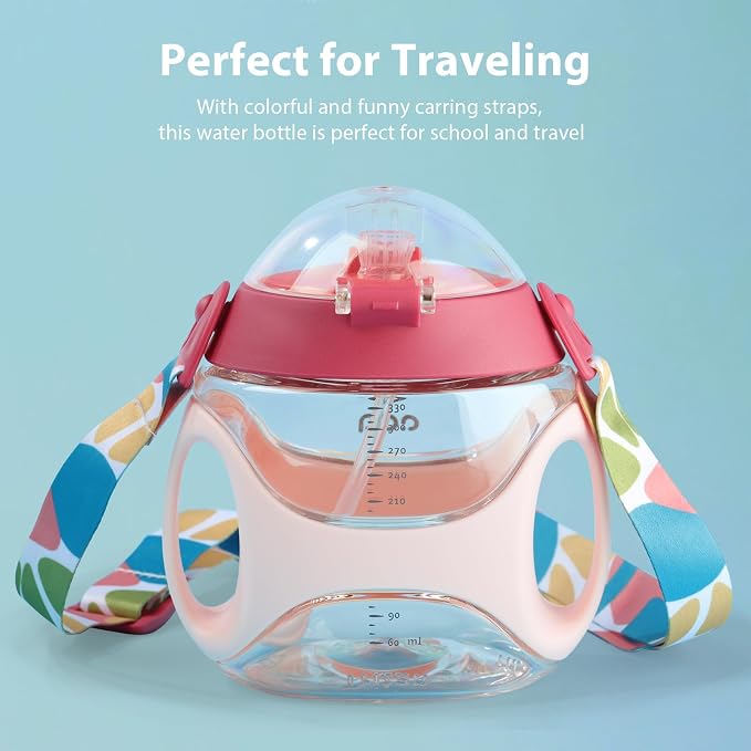Baby Straw Water Bottle with Handles and Strap, Portable Travel Toddler Cup - Image 7