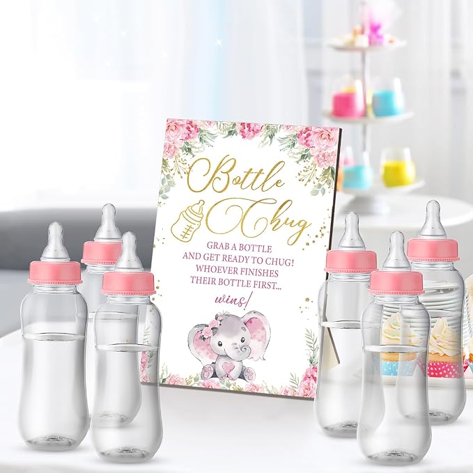 TrelaCo Cool Baby Shower Games Wooden Bottle Chug Sign Rustic Theme Gift Sets - Image 2