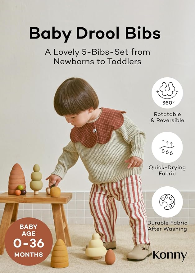 Konny Baby Bibs Set, 360 ​​° Rotate, Soft and Absorbent Bandana Drooling - Image 2
