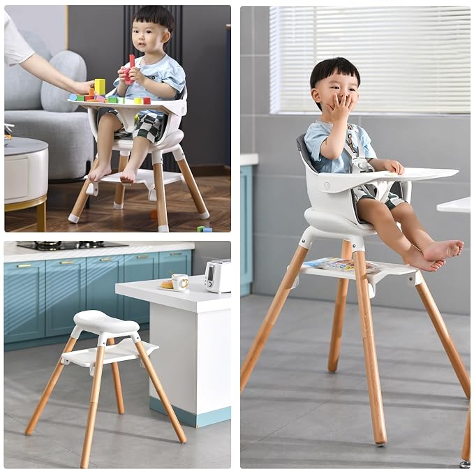 High Chair, 6 in 1 Wooden Convertible High Chairs - Image 6