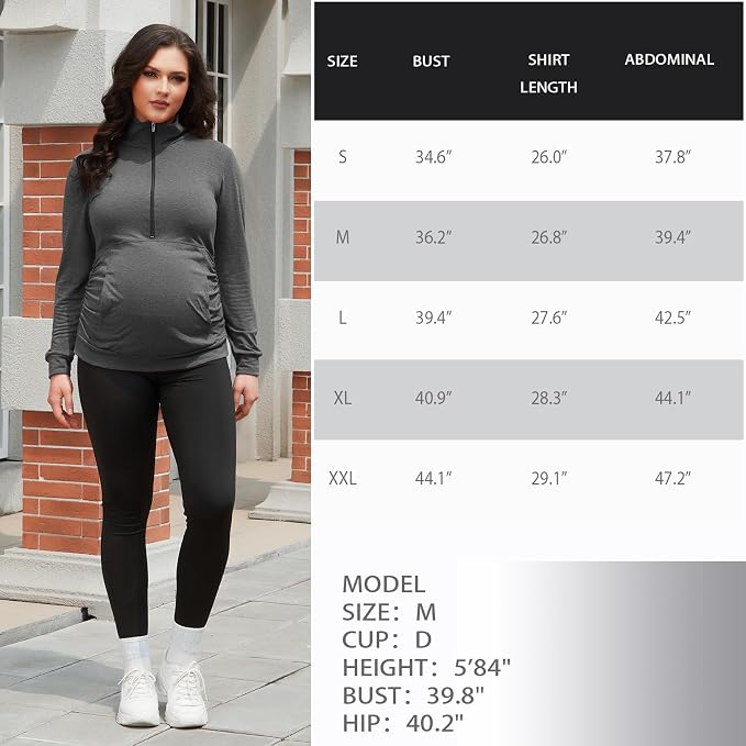 GINKANA Maternity Women's Long Sleeve Shirt Half Zipper Lapel Lightweight - Image 7