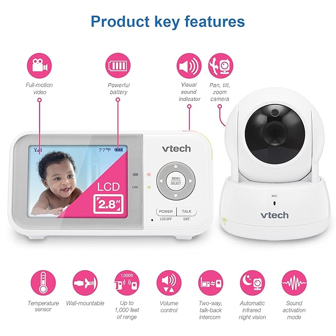 VTech VM923 Baby Monitor, 2.8” Screen, Pan-Tilt-Zoom, 1000ft Long Range - Image 2