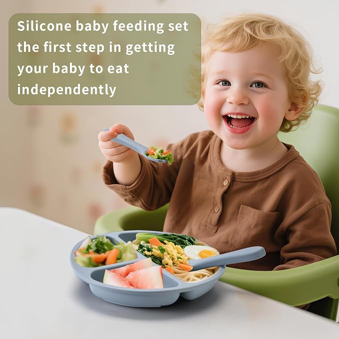 Silicone Baby Feeding Set, Includes Baby Spoons, Toddler Plates and Baby Fork - Image 7