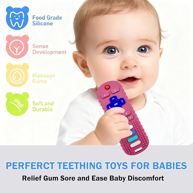 2-Pack Baby Teething Toys-TV Remote Control Shape Silicone Infants Teething Toys - Image 3