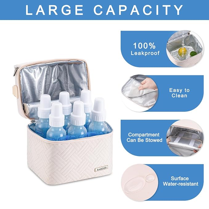 Breastmilk Cooler Bag with Ice Pack Fits 6 Baby Bottles up to 9 Ounce, Breast - Image 4