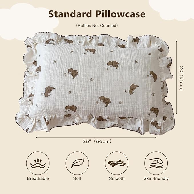 BuLuTu Cartoon Bear Muslin Pillowcase - Image 2