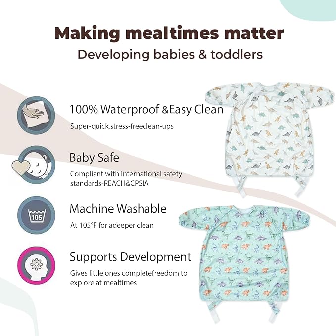 Happy Flute Long Sleeve Baby Bib-Mess Proof Baby Feeding Bibs - Image 6