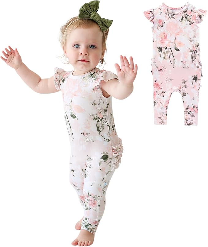Posh Peanut Baby Girl Pajamas – Ruffled Cap Sleeve Romper PJs – Soft Viscose by PoshPeanut