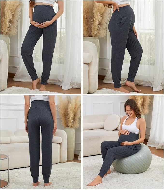 3 Pack Women's Maternity Sweatpants Over The Belly Pregnancy Jogger Pants - Image 3