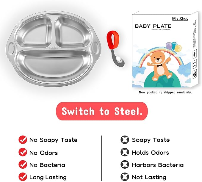 Mrs. Chou® Stainless Steel Baby Suction Plates: Divided Plates - Image 3