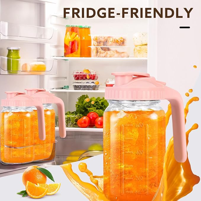 Glass Pitcher with Lid, 64 OZ Mason Jar Pitcher Double Leak Proof, 2 Quart - Image 2