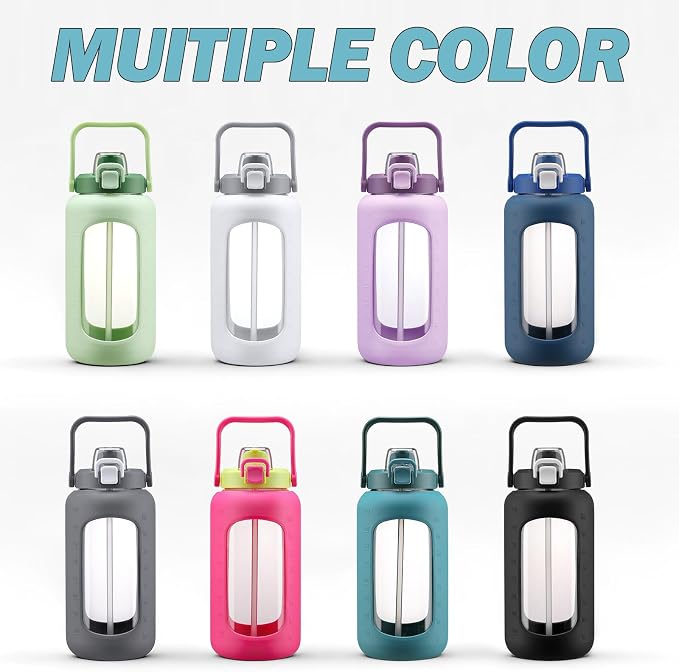 72oz Glass Water Bottle with 2-IN-1 Straw &Chug Lid, Large Motivational Glass - Image 7