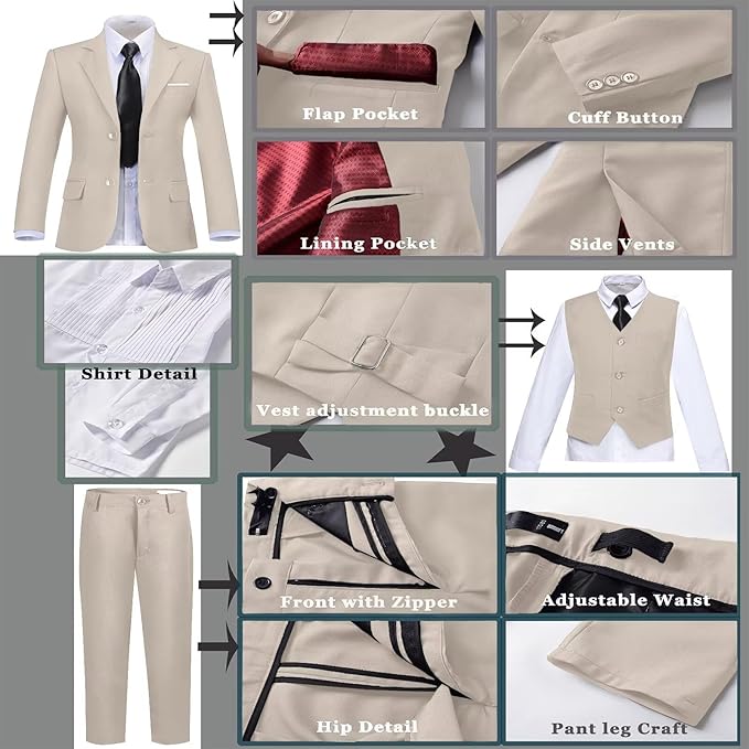 Boys Suit Set Slim Fit Kids Formal Suits Toddler Tuxedo Wedding Prom Classic - Image 4