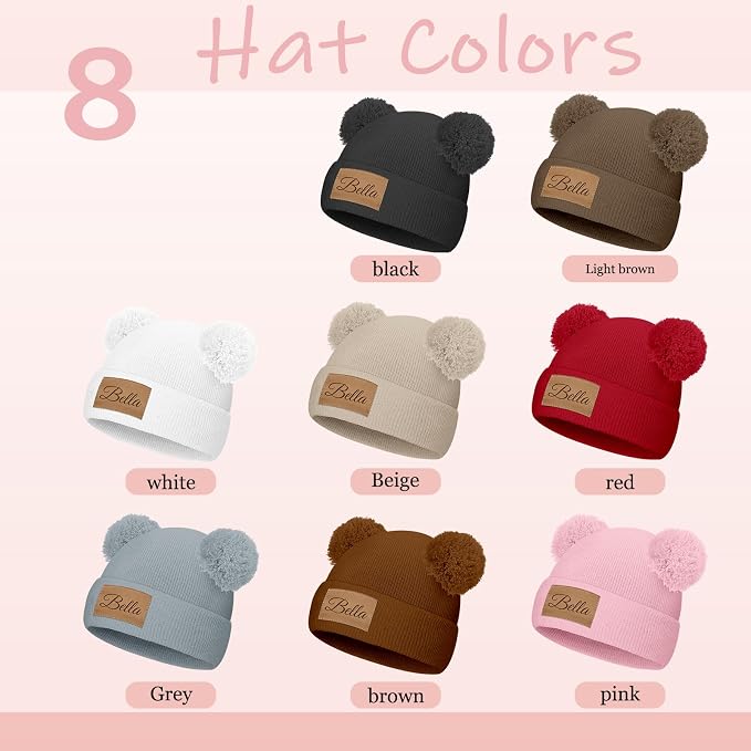 Custom Baby Beanies Personalized Toddler Winter Hats Name Leather Patch Kids - Image 3