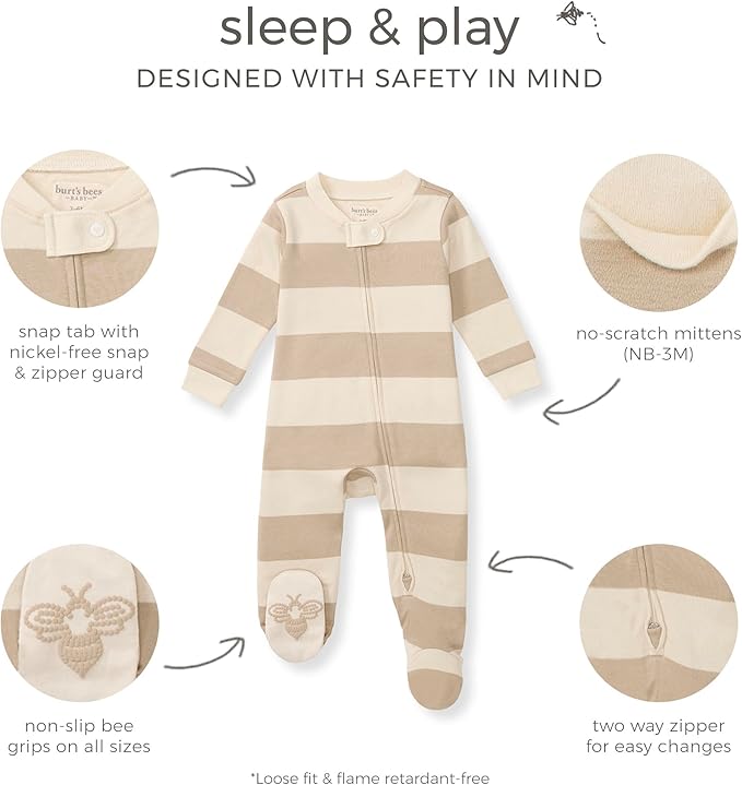 Burt’s Bees Baby Boys' One-Piece Sleep and Play 100% Organic Cotton PJs - Image 3