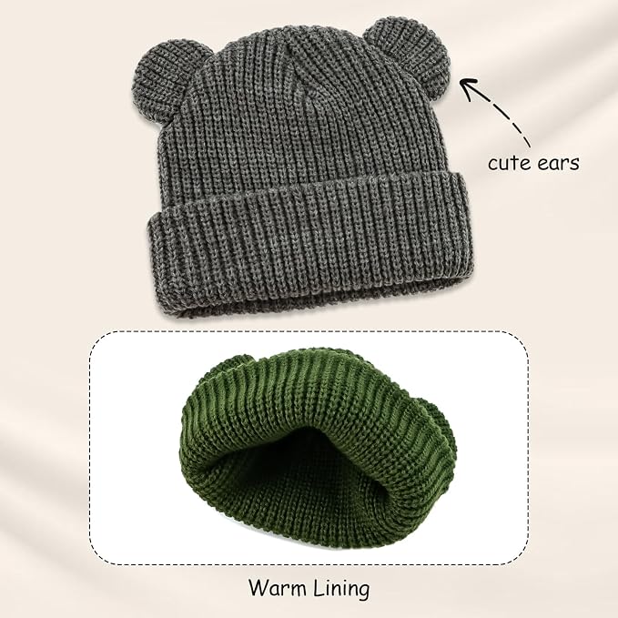 Toddler Boy Winter Hat Baby Knit Beanie Girl Warm Hats Kid Bear Ear Beanies - Image 4