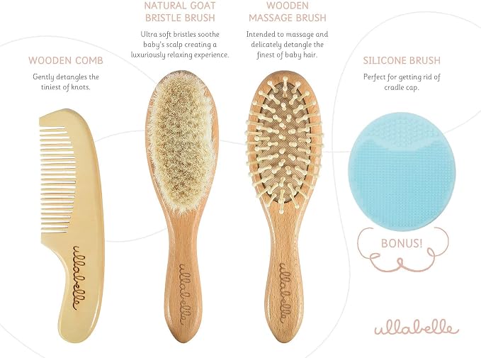 Ullabelle 4 Piece Wooden Baby Hair Brush and Comb Set - Image 2