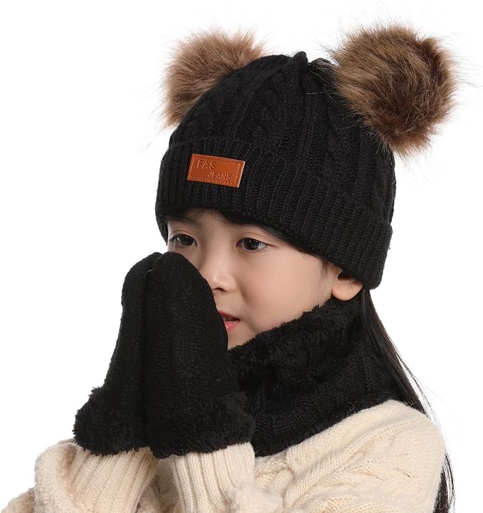 Duoyeree Baby Winter Hat Scarf Glove Beanie Set Girls Boys Pom Pom Knitted - Image 2