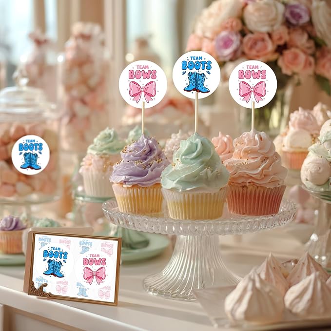 80Pcs Funny Boot and Bow Gender Reveal Stickers Roll, 2 inch Team Boy Team Girl - Image 5