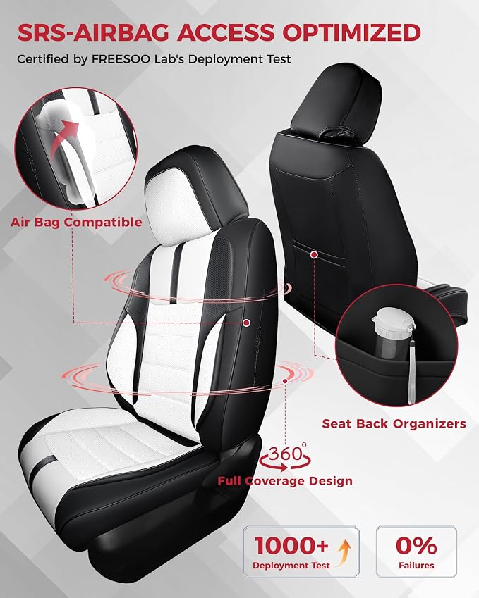 FREESOO Black White Car Seat Covers Full Set - Image 3