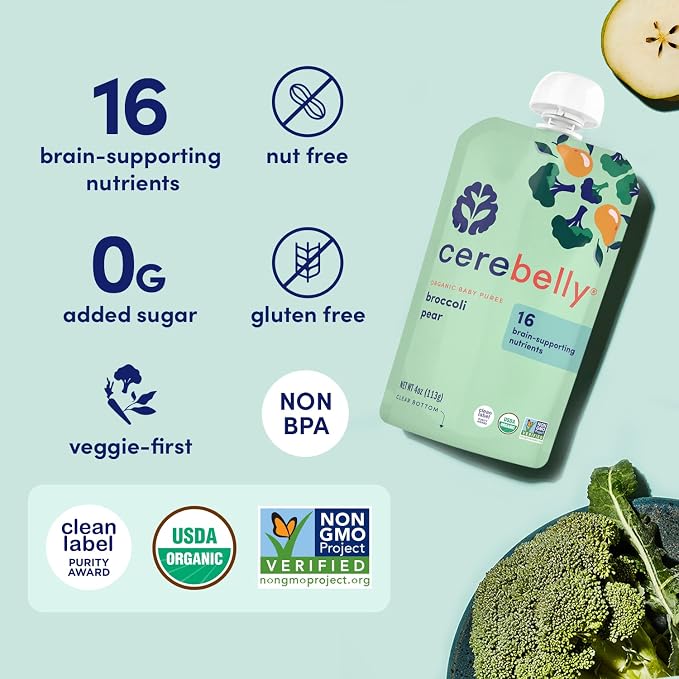 Cerebelly Organic Baby Food Pouches – Organic Broccoli Pear Pouch Protein - Image 5