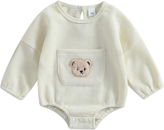 Douhoow Cute Baby Sweatshirt Romper Waffle Knit Baby Clothes Infant Girl Boy by DouhoowBabyKidsClothes