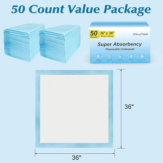 50 Count 36" x 36" Super Absorbency Disposable Underpads - Image 7