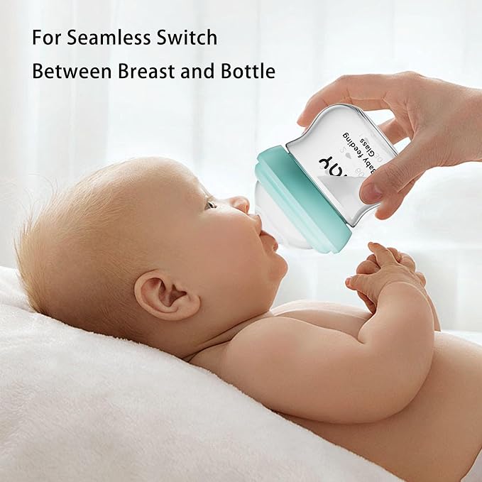 Natural Glass Baby Bottle for Breastfeeding Babies, 3oz Newborn Anti-Colic Baby - Image 3