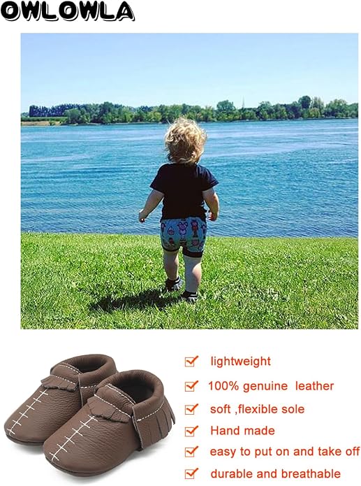 OWLOWLA Baby Moccasins Soft Sole Leather Baby Shoes Infant Toddler Pre-Walker - Image 3