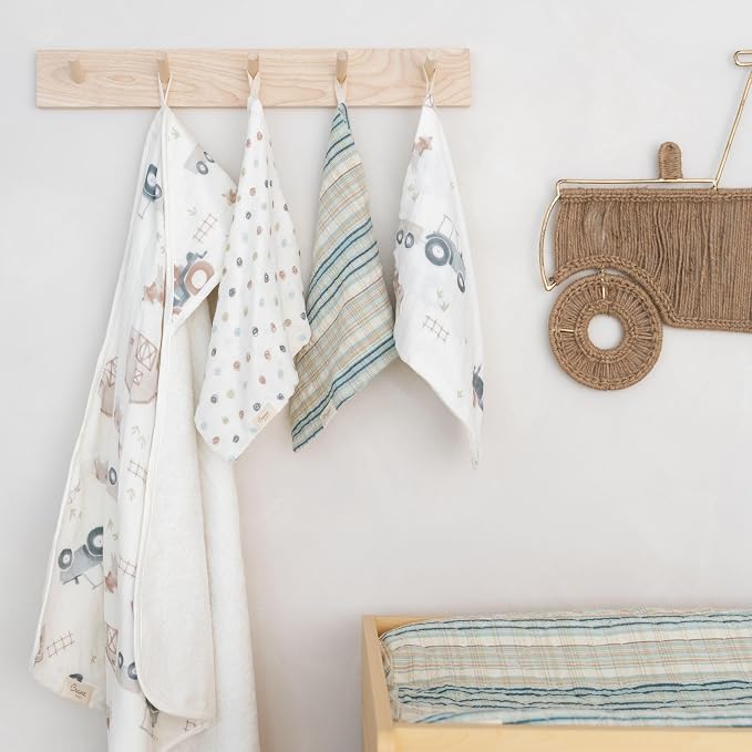 Crane Baby Hooded Towel & Washcloth Set, Charlie Farmhouse Tractor Hooded Baby - Image 7