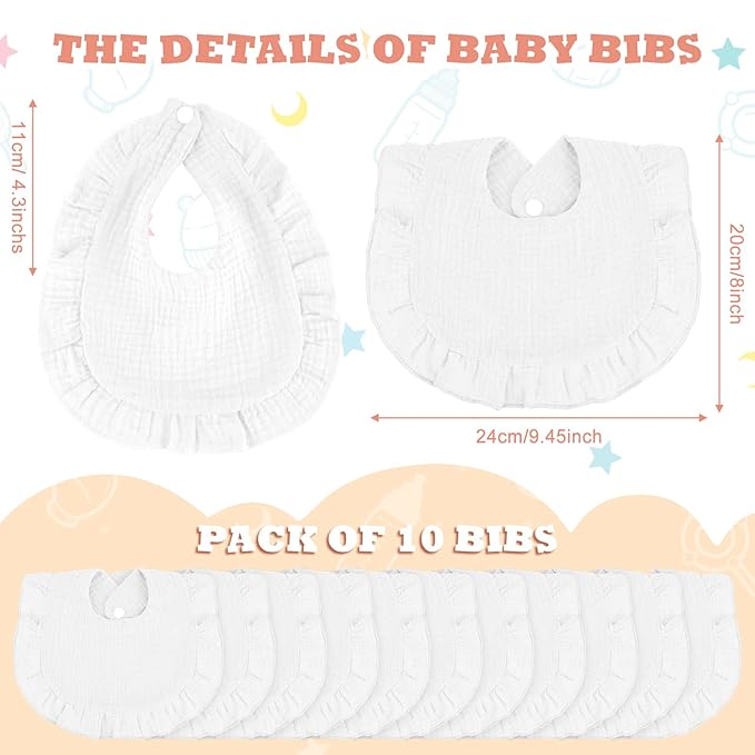 Seematn 10 Pcs Baby Muslin Bibs Drool Bibs Bandana Ruffle Soft Cotton - Image 2